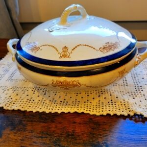 Antique Bristol England Porcelain Covered Serving Dish Pountney & Co Ltd